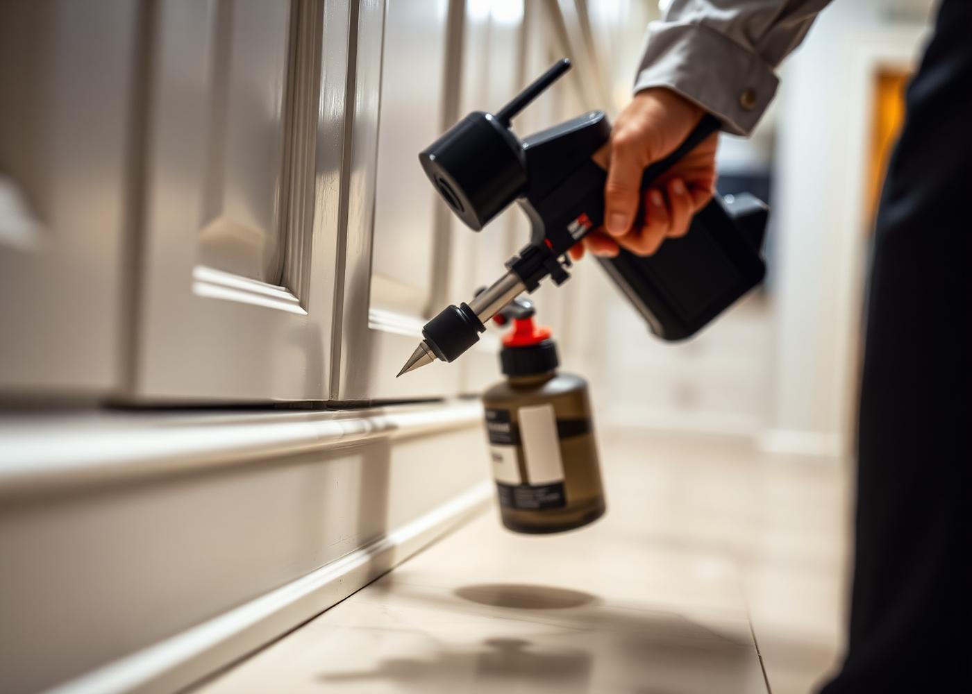 Pest control technician treating a Miami kitchen